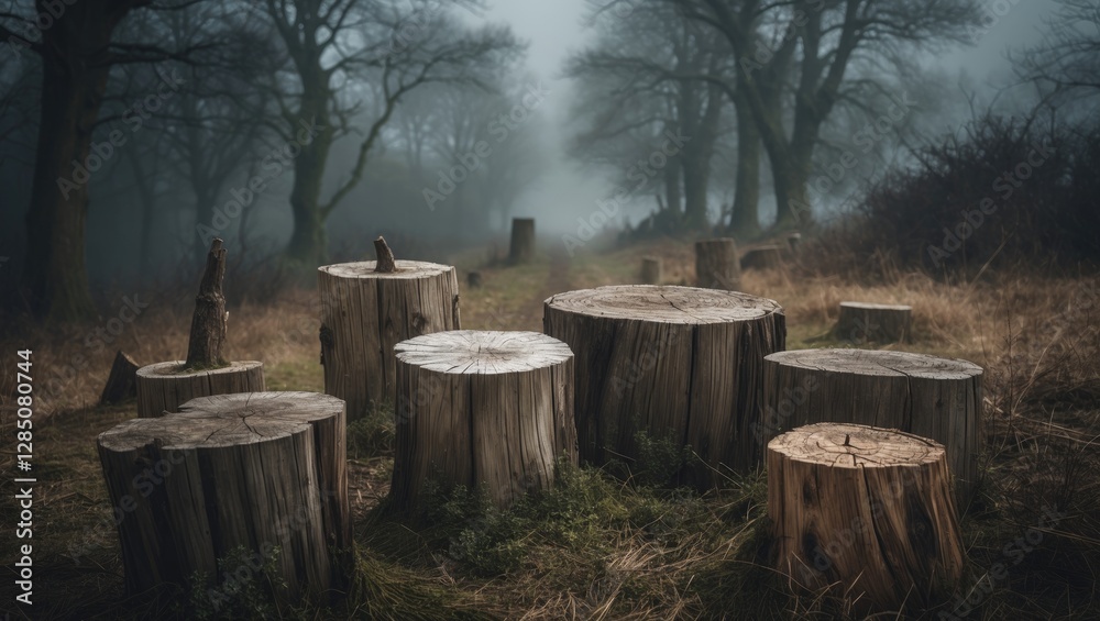 Wooden stumps in a rural setting ready for selection Wooden stumps in a rural setting ready for selection