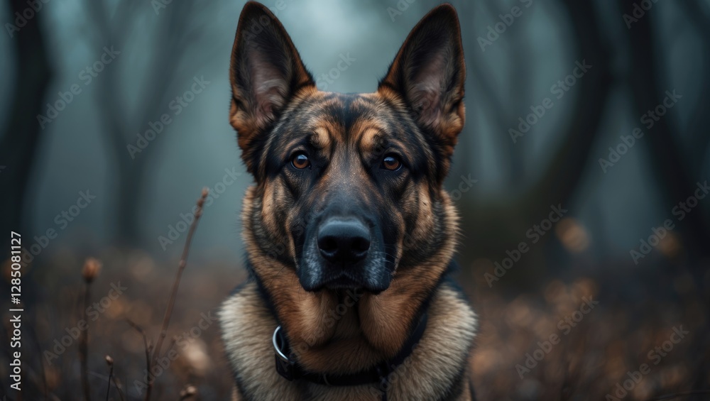 Fototapeta premium Image title: Majestic close-up of a sable German shepherd dog