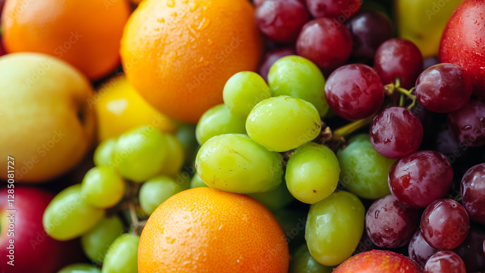assortment of fresh fruits, including grapes, oranges, apples and pears assortment of fresh fruits, including grapes, oranges, apples and pears