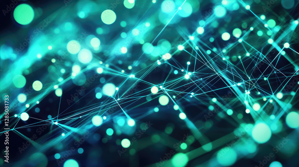 Abstract background with green glowing rays and bokeh dots. Big data concept. Vector for banner. Green tech wallpaper. Abstract background with green glowing rays and bokeh dots. Big data concept. Vector for banner. Green tech wallpaper.