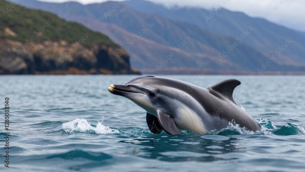 Obraz premium Dusky dolphins in Nuevo Gulf, Valdes Peninsula, Argentina.