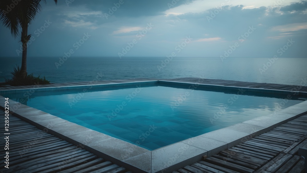 Fototapeta premium Swimming pool surrounded by a deck with ocean view