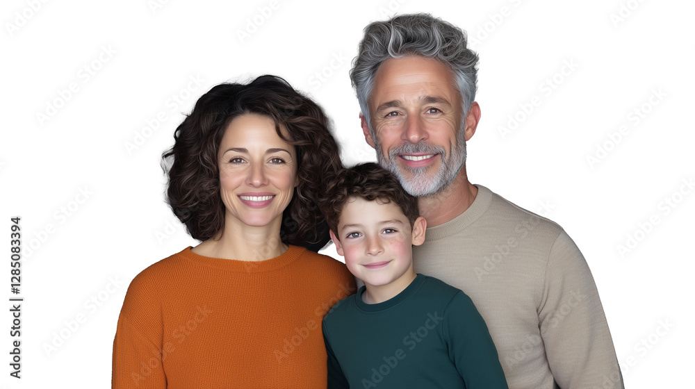 Family portrait with smiling parents and child on transparent background Family portrait with smiling parents and child on transparent background