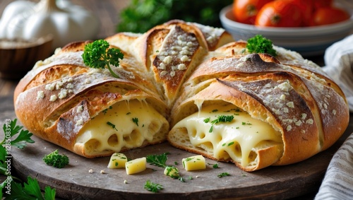 Cheesy Garlic Pull Apart Bread with Parsley Made at Home photo