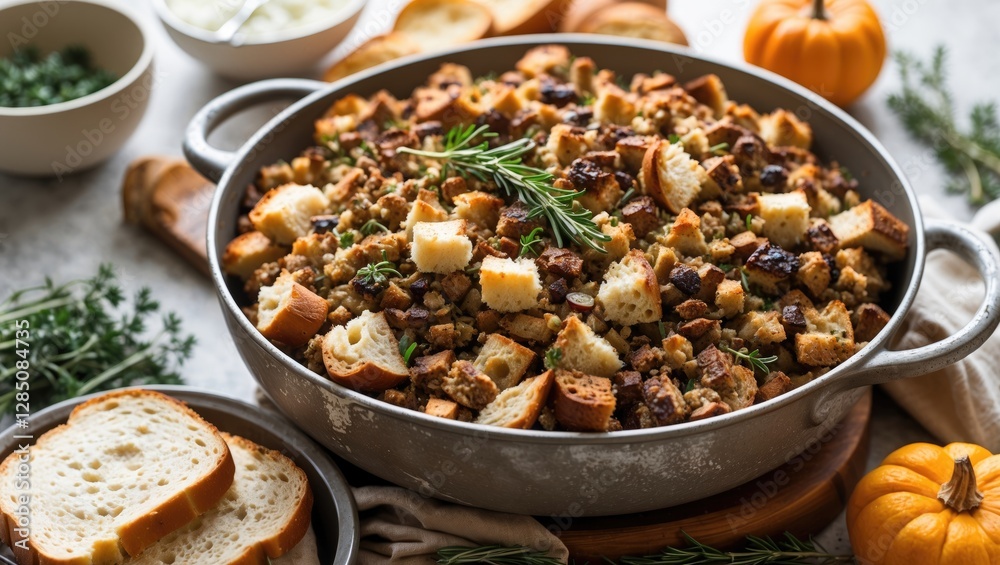 DIY Thanksgiving Stuffing Prepared with Bread and Fresh Herbs DIY Thanksgiving Stuffing Prepared with Bread and Fresh Herbs