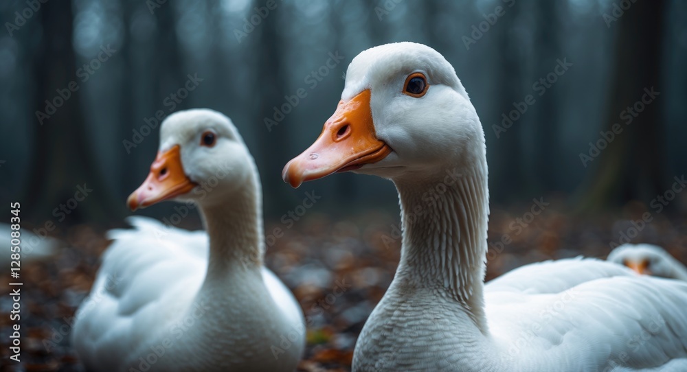 Image title adjusted: Close-up of an elegant white domestic goose. High resolution photograph. Image title adjusted: Close-up of an elegant white domestic goose. High resolution photograph.