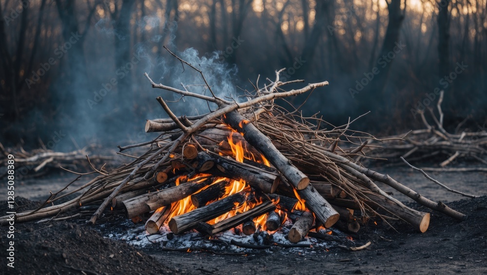 pile of dry branches for a fire on dirt with a white backdrop pile of dry branches for a fire on dirt with a white backdrop