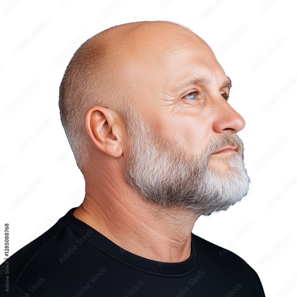 Obraz premium Profile of a Mature Man with Short Beard on Transparent Background