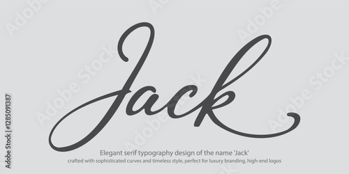 Elegant serif typography design of the name 'Jack,' crafted with sophisticated curves and timeless style, perfect for luxury branding, high-end logos, premium graphic design.