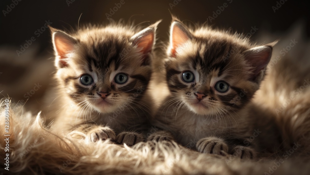 two baby Burmese kittens resting on soft fur two baby Burmese kittens resting on soft fur