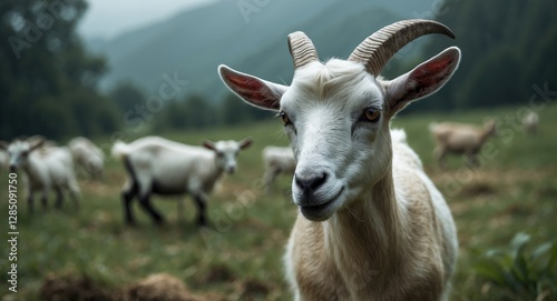 goat enjoys a tumble in a lush meadow