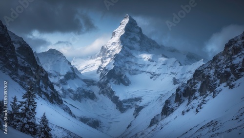 Snow-dusted peaks in the SwissAlps of Switzerland photo