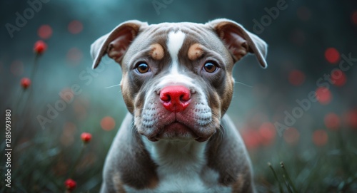 adorable pitbull puppy featuring a red nose