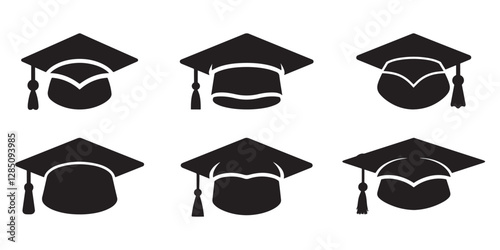 Graduation hat icon, mortarboard cap symbols isolated on white background