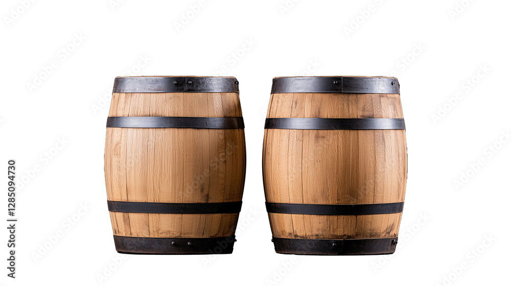 Wooden barrels with black bands on transparent background Wooden barrels with black bands on transparent background