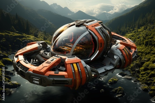 A hovercraft traveling over water near a coastal area