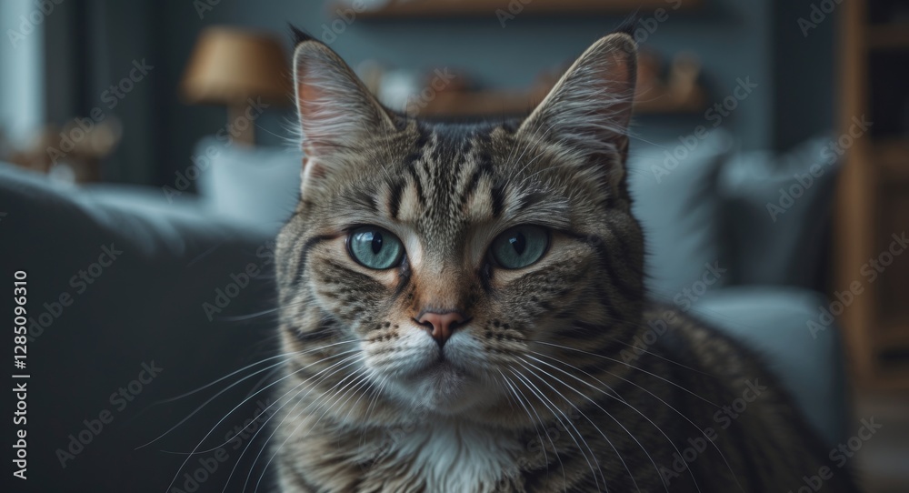 Detailed portrait of an adorable solo cat indoors. Detailed portrait of an adorable solo cat indoors.