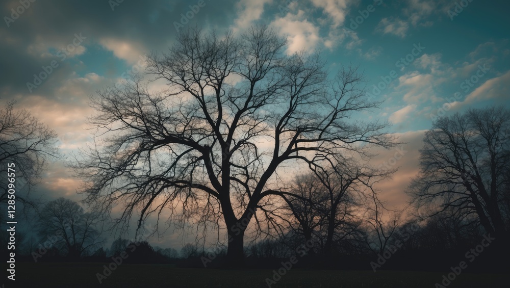 Leafless tree outline set against a breathtaking sky Leafless tree outline set against a breathtaking sky