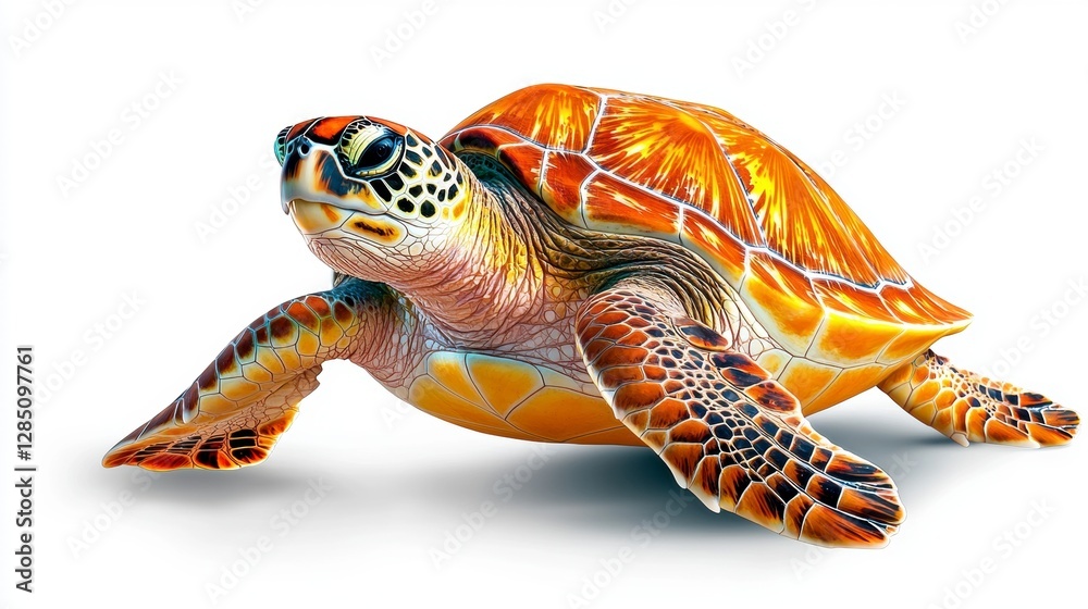 Fototapeta premium Graceful sea turtle swimming in crystal clear ocean underwater photography marine life vibrant colors