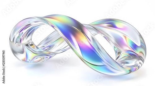 3d abstract liquid glass transparent clear ribbon water wave Iridescent fluid shape with holographic reflections, dispersion light