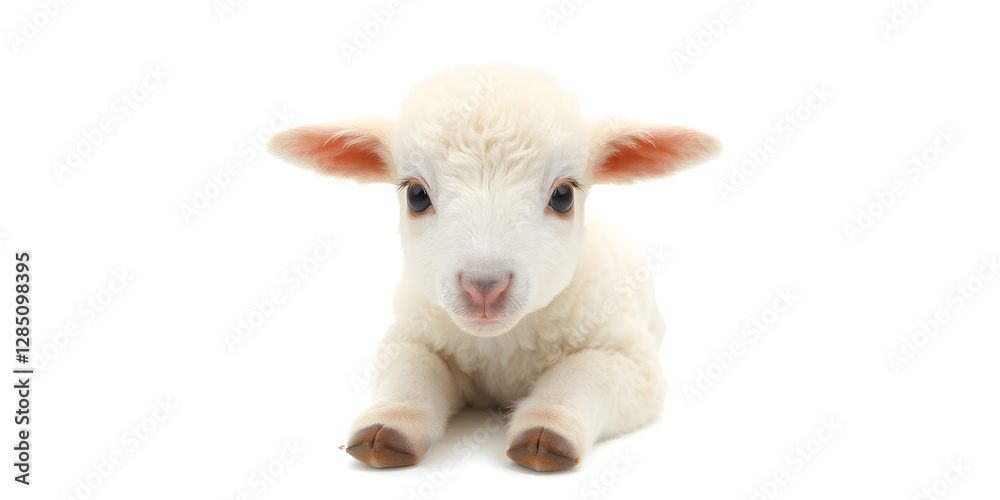 Fototapeta premium Small cute lamb, isolated on white background