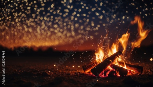 shimmering stars against a bokeh backdrop with bonfire sparks