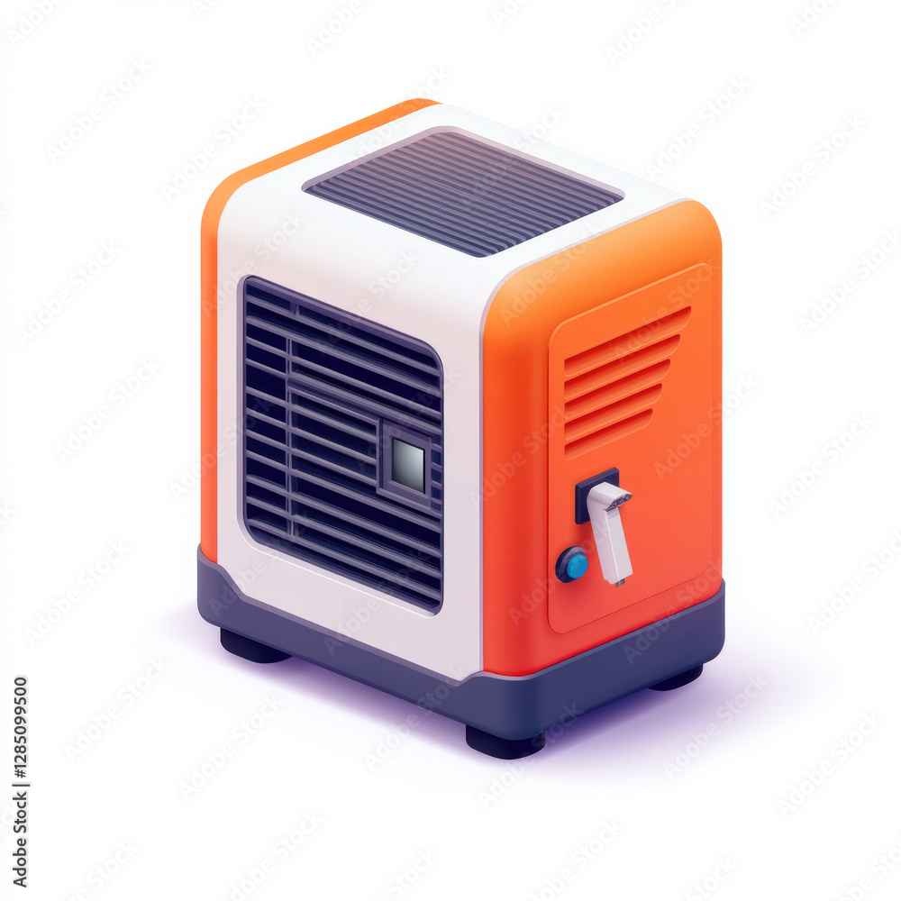Compact portable air cooler with vibrant orange accents isolated design on white background