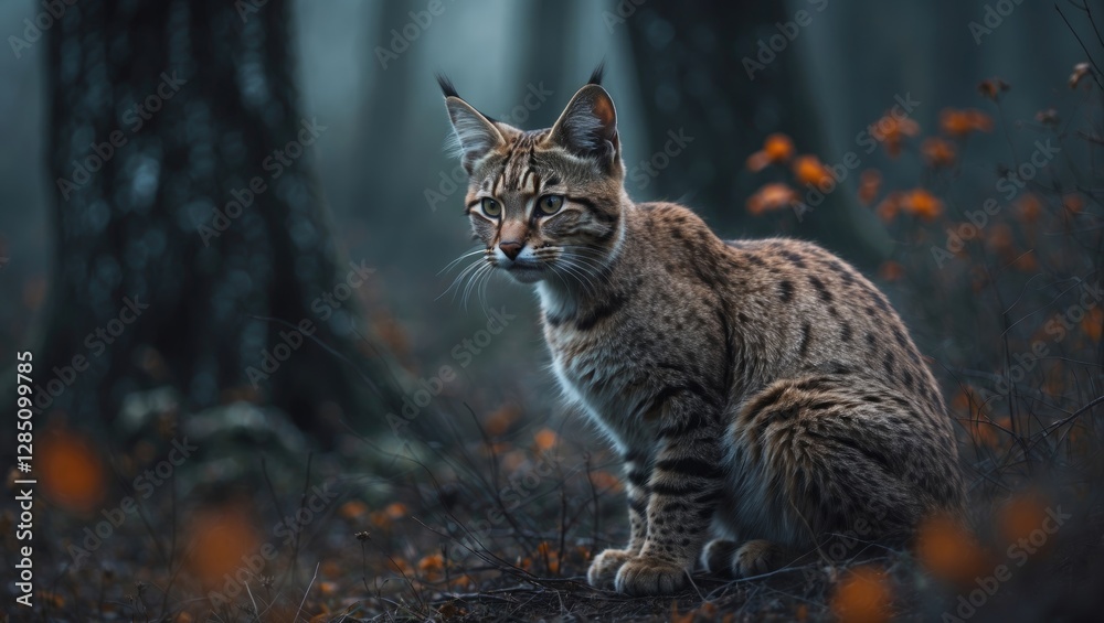 Naklejka premium Wild European cat (Felis silvestris silvestris). Animal in its natural habitat.