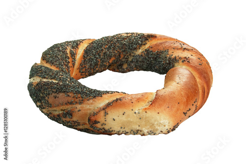Obwarzanek z makiem, precel na białym tle. Bez tła
