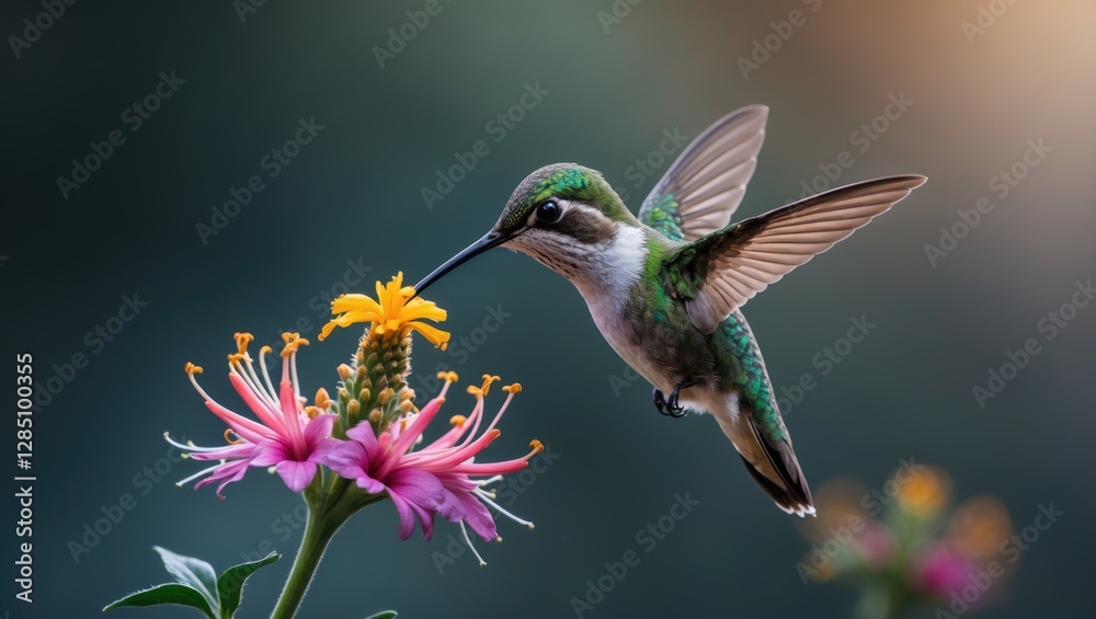 Fototapeta premium Bird sipping nectar from a blossom