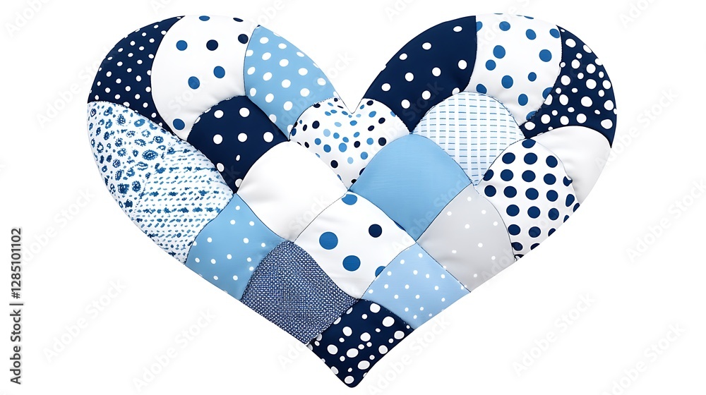 Obraz premium Heart Shaped Patchwork Baby Quilt Blue White Polka Dot Nursery Decor