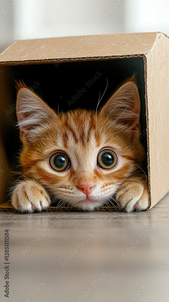 A playful cat enjoying its time relaxing inside a cardboard box with a curious expression A playful cat enjoying its time relaxing inside a cardboard box with a curious expression