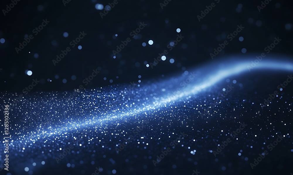 Obraz premium Ethereal blue light trails with shimmering particles against a dark backdrop, evoking cosmic beauty.