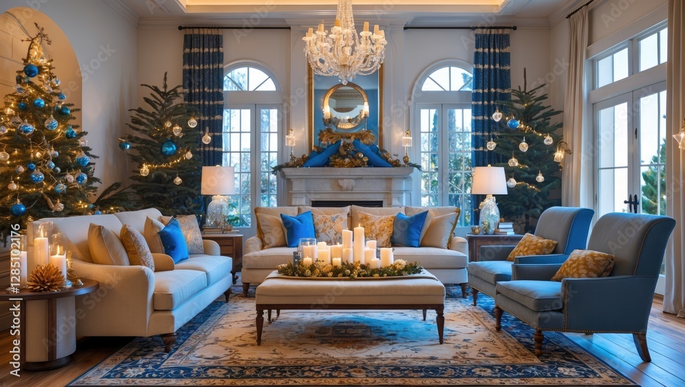 Fototapeta premium Charming living room ambiance adorned for Hanukkah celebrations
