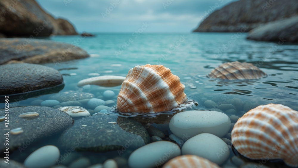transparent ocean water with pebbles and shells in the backdrop transparent ocean water with pebbles and shells in the backdrop