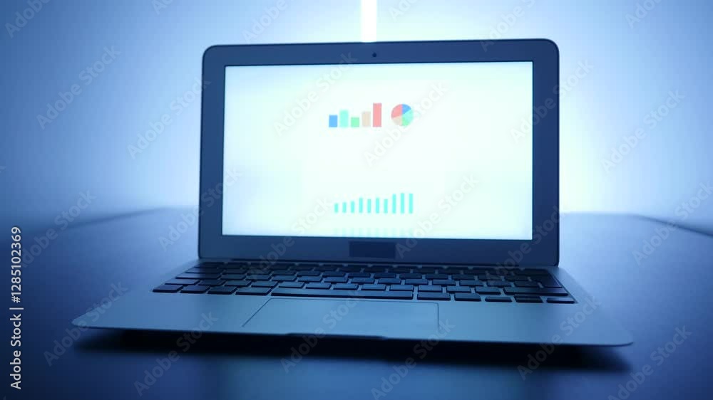 Viewing the Business Charts on a Laptop inside the Office Viewing the Business Charts on a Laptop inside the Office