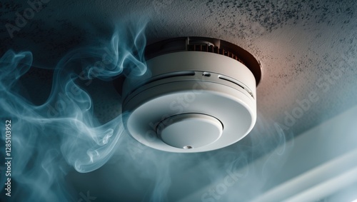 Obraz na płótnie Ceiling-mounted smoke detector for fire alarms triggered by smoke as a safety alert w salonie