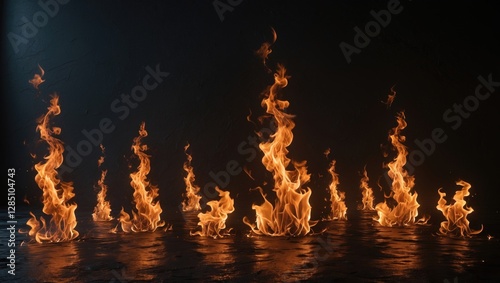 Collection of high-resolution isolated flames against a dark backdrop