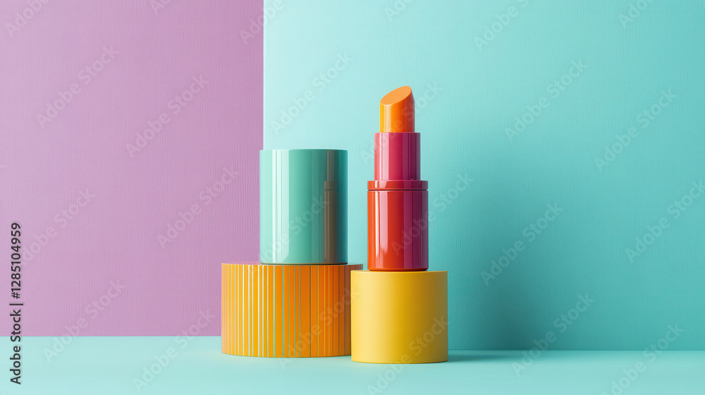Minimalist beauty concept with colorful lipstick display