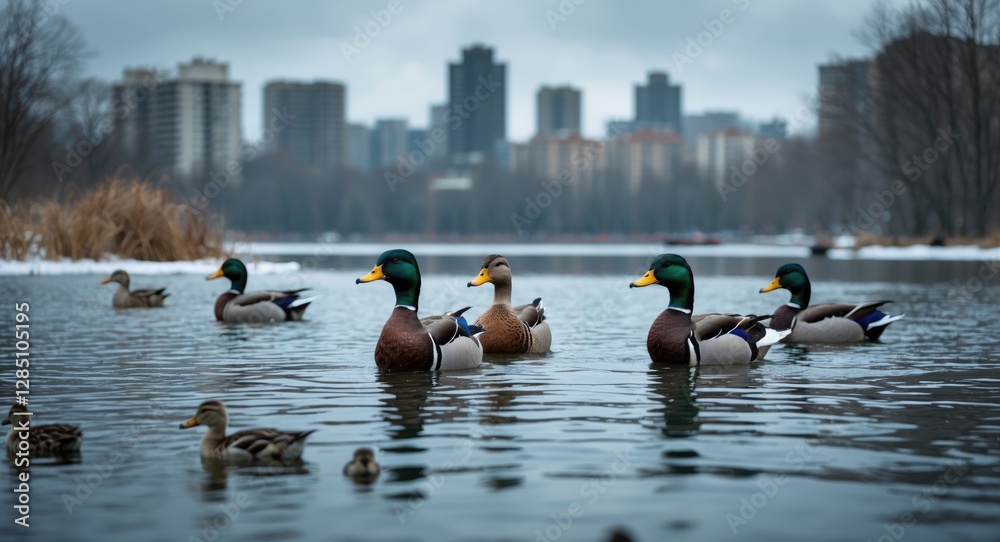 city lake in winter featuring wild ducks 21