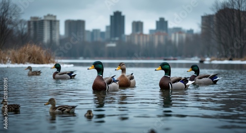 city lake in winter featuring wild ducks 21