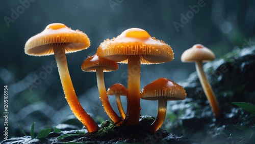Glistening honey mushrooms, Armillaria mellea, on display