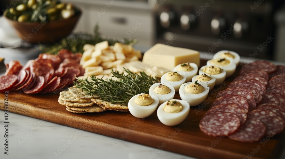 Gourmet charcuterie board assembly kitchen food photography inviting atmosphere close-up culinary delight