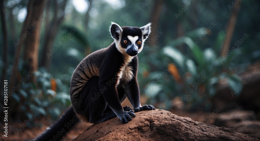 Obraz premium Black male lemur, Eulemur macaco, native to Madagascar