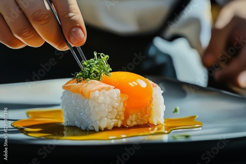 Sushi preparation process culinary studio food photography modern kitchen close-up gourmet artistry