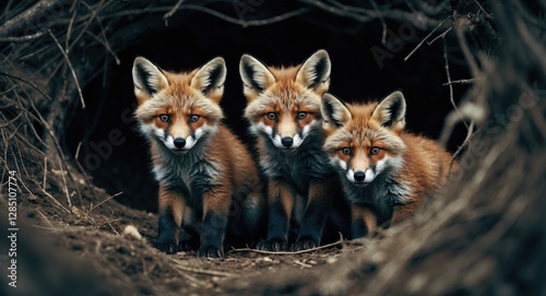 Young foxes at their den