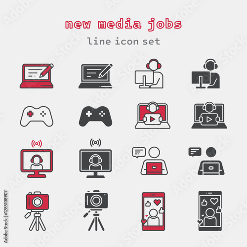 New media jobs line icon set
