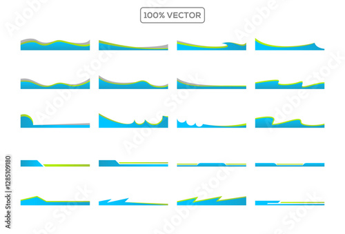 Set of abstract design green separator header and border for website and app. Divider shapes top and bottom for web page. Different borders for website. vector template