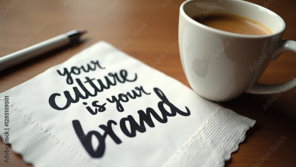 Cultural identity as your brand - scripted message on a napkin next to a coffee cup