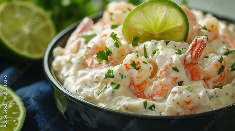 Cream cheese and shrimp in bowl with shrimps, generative AI Cream cheese and shrimp in bowl with shrimps, generative AI